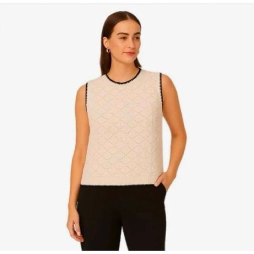 🔸️NWT Adrianna Papell Ivory Diamond Knit Sleeveless Sweater Large